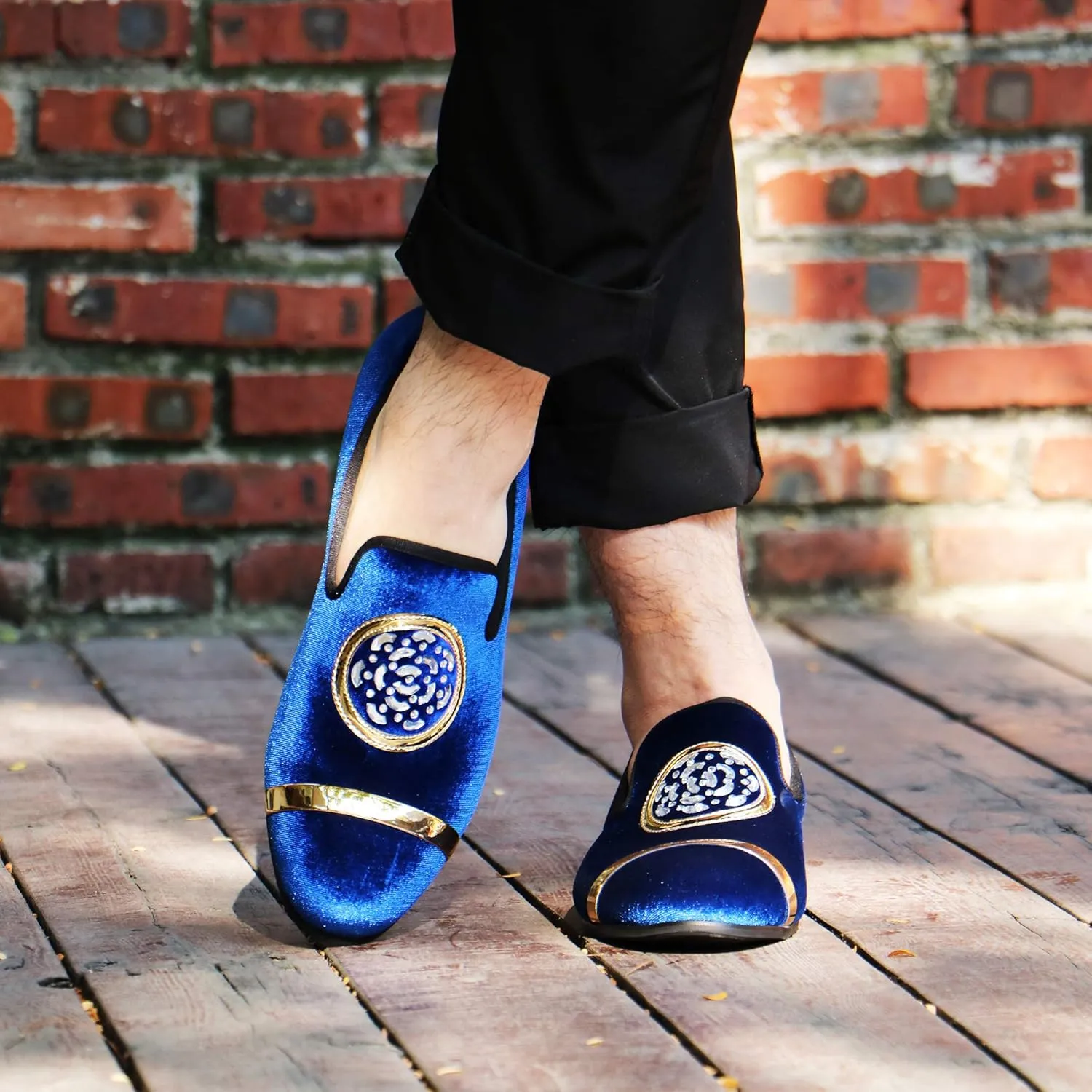 Mens Rhinestone Loafers Velvet Tuxedo Dress Shoes with Gold Plate Smoking Slippers Slip-On Penny Party Wedding Casual Shoes