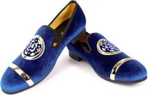 Mens Rhinestone Loafers Velvet Tuxedo Dress Shoes with Gold Plate Smoking Slippers Slip-On Penny Party Wedding Casual Shoes