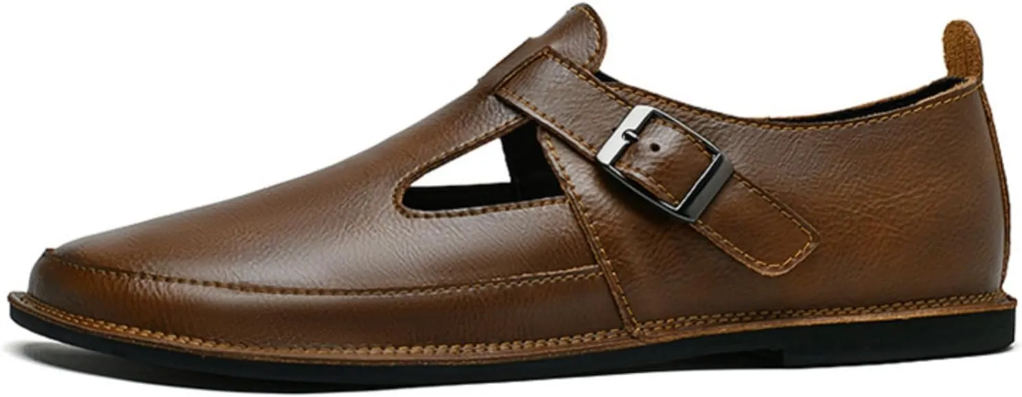 Mens Shoes Dress Slip - on Loafers， Men's Simple Premium Genuine Leather Buckle Shoes for Driving