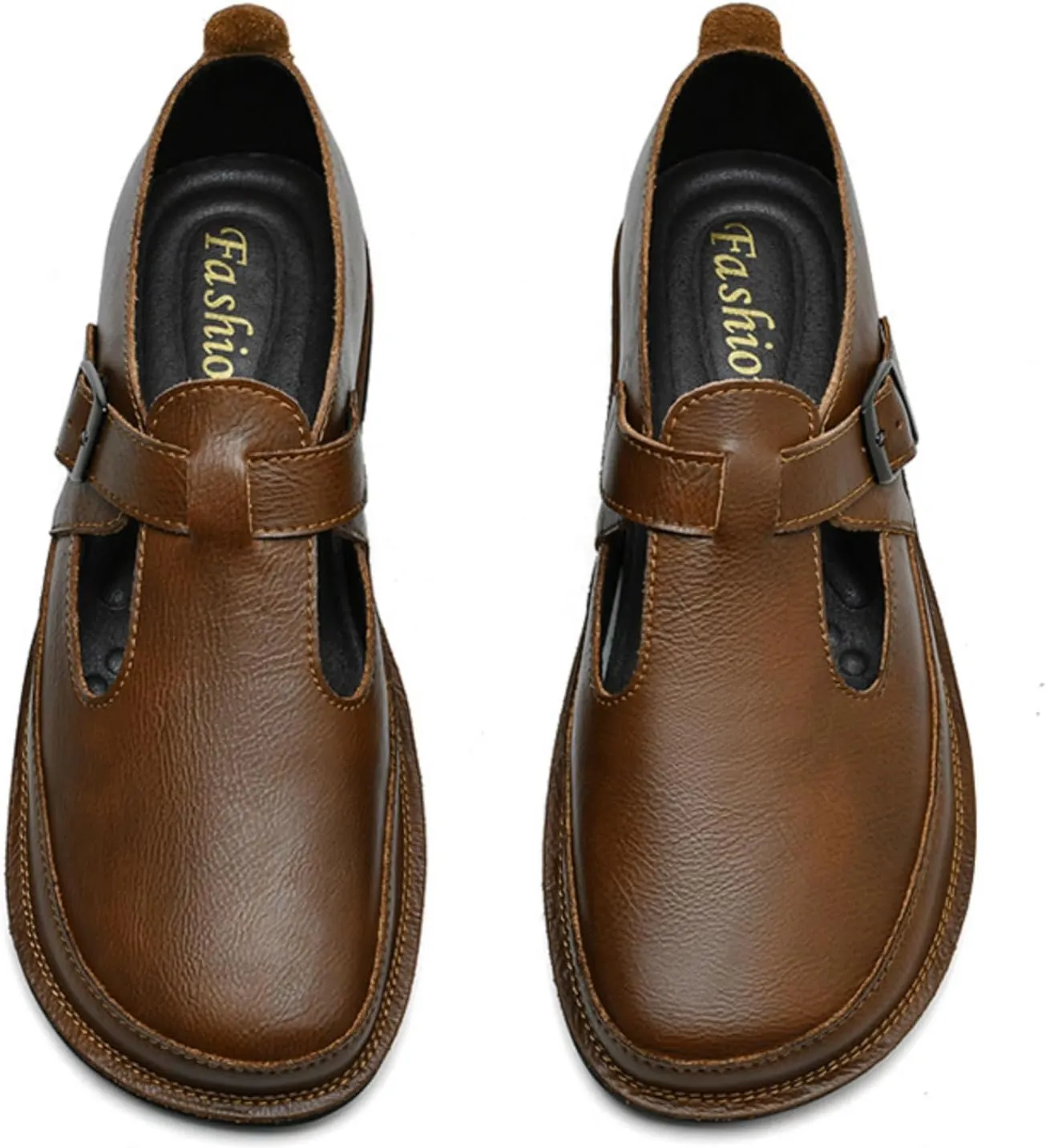Mens Shoes Dress Slip - on Loafers， Men's Simple Premium Genuine Leather Buckle Shoes for Driving