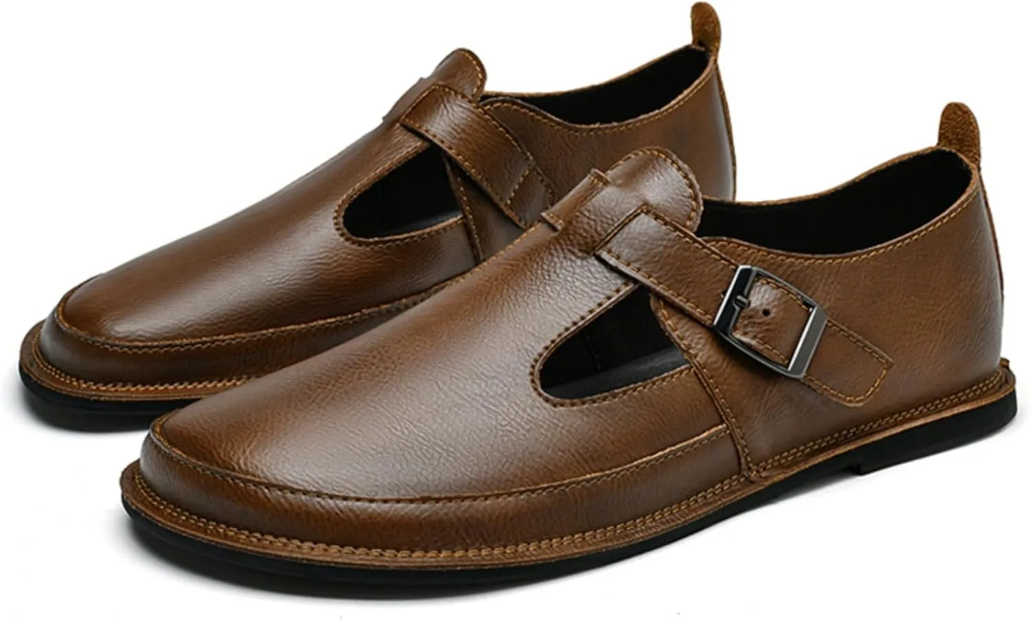 Mens Shoes Dress Slip - on Loafers， Men's Simple Premium Genuine Leather Buckle Shoes for Driving