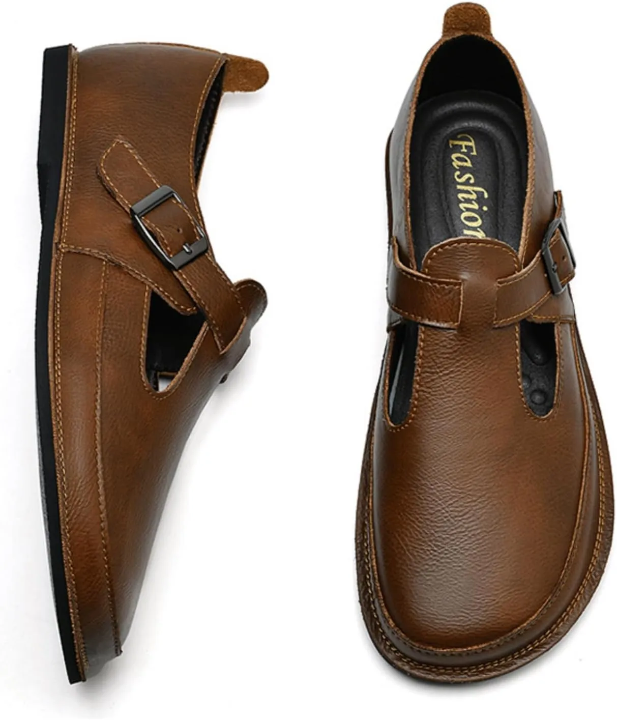 Mens Shoes Dress Slip - on Loafers， Men's Simple Premium Genuine Leather Buckle Shoes for Driving