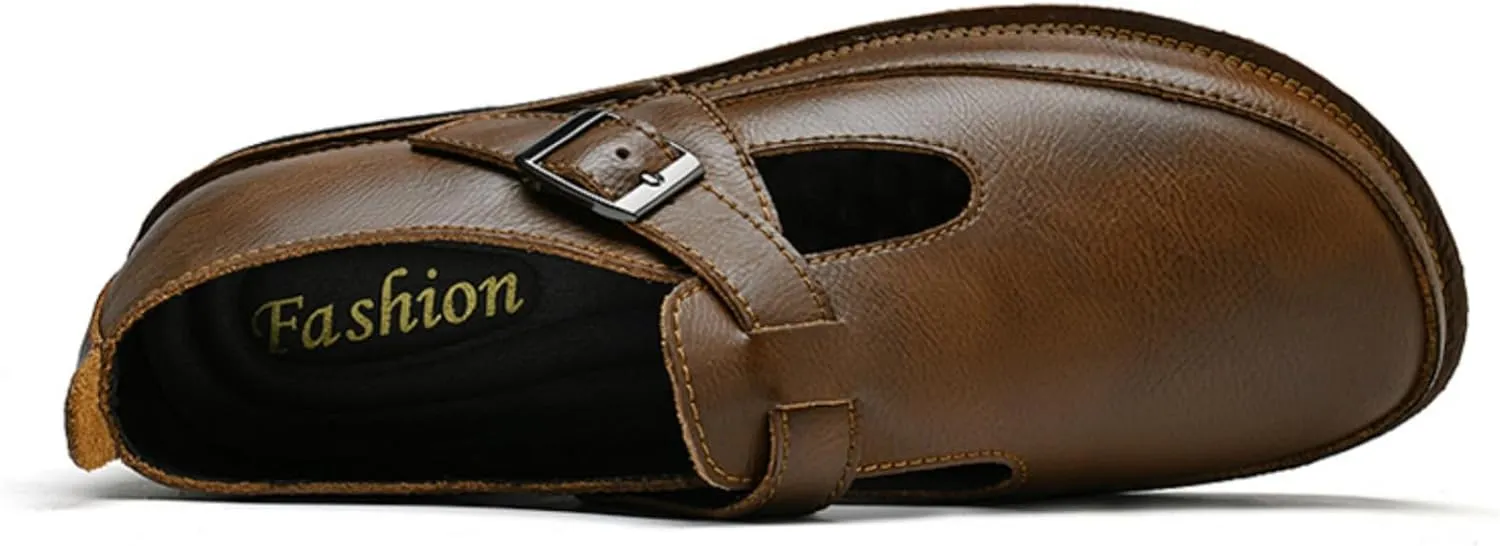 Mens Shoes Dress Slip - on Loafers， Men's Simple Premium Genuine Leather Buckle Shoes for Driving