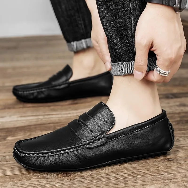 Men's Shoes Mens Loafers Round Toe Vegan Leather Penny Driving Loafers Flat Heel Slip Resistant Lightweight Wedding Party Slip-on