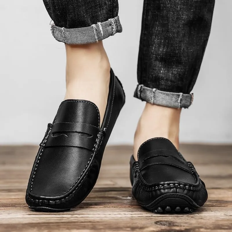 Men's Shoes Mens Loafers Round Toe Vegan Leather Penny Driving Loafers Flat Heel Slip Resistant Lightweight Wedding Party Slip-on