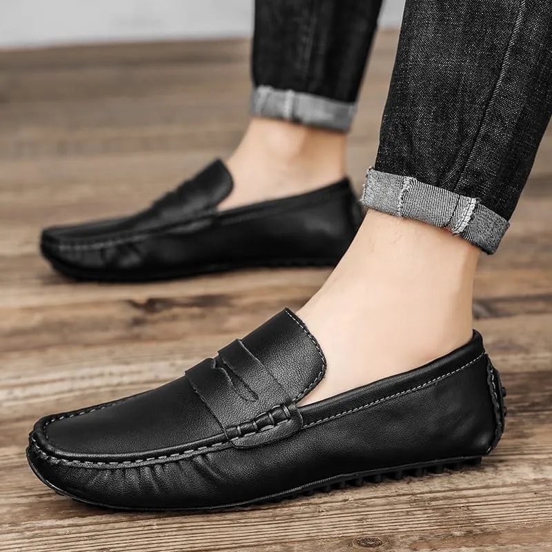 Men's Shoes Mens Loafers Round Toe Vegan Leather Penny Driving Loafers Flat Heel Slip Resistant Lightweight Wedding Party Slip-on