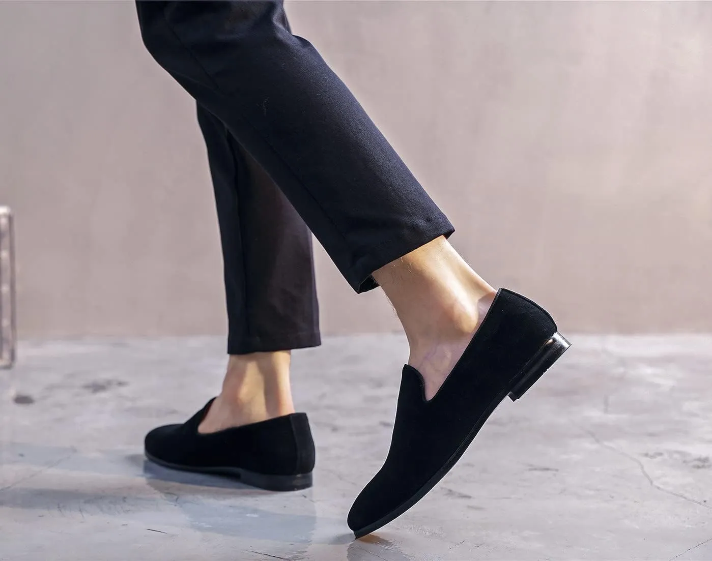 Mens Shoes Suede Slip-on Penny Loafers Casual Smoking Slippers Driving Dress Shoes Black Brown Ivory Khaki