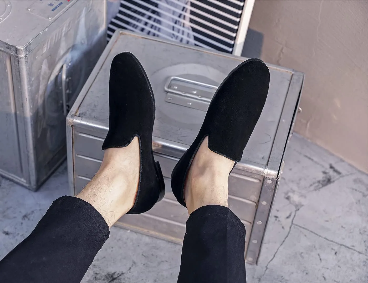 Mens Shoes Suede Slip-on Penny Loafers Casual Smoking Slippers Driving Dress Shoes Black Brown Ivory Khaki
