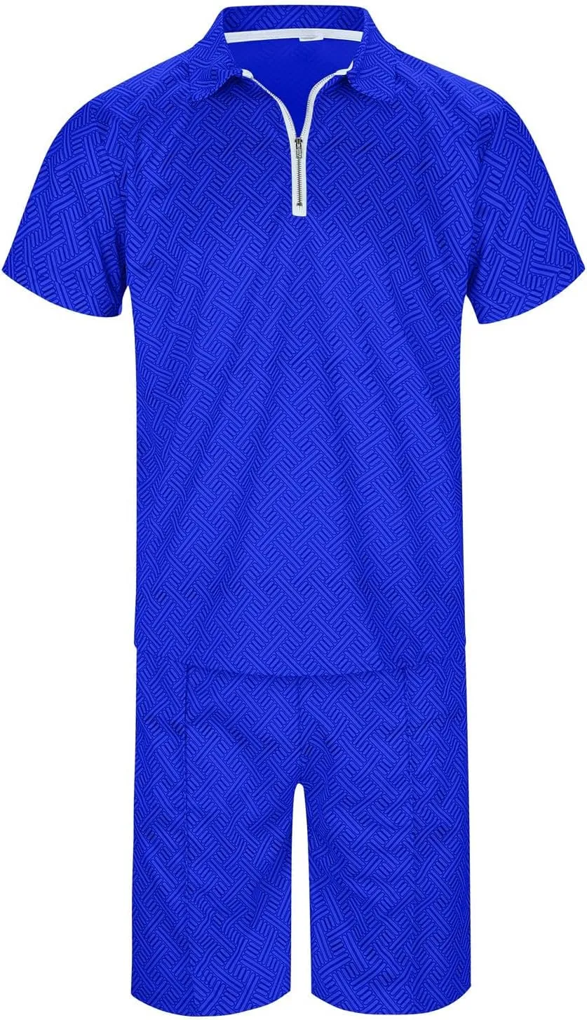 Mens Short Sets Outfits 2 Piece Summer Tracksuit, Men's Short Sleeve Polo Shirt And Short Sets Summer Outfits For Men