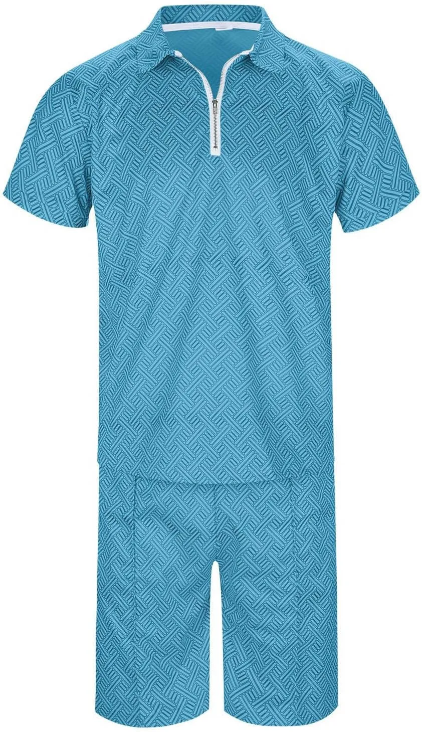 Mens Short Sets Outfits 2 Piece Summer Tracksuit, Men's Short Sleeve Polo Shirt And Short Sets Summer Outfits For Men