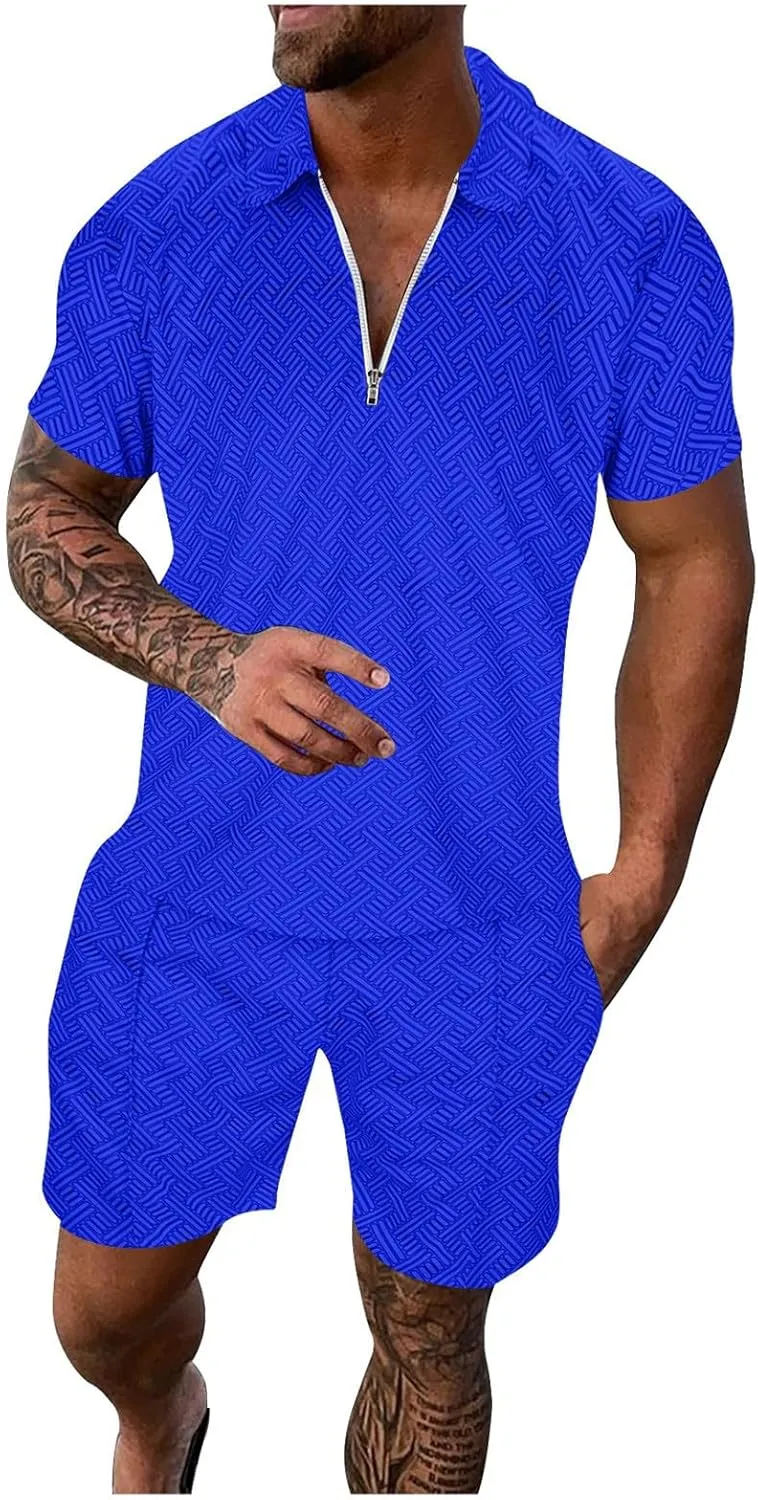 Mens Short Sets Outfits 2 Piece Summer Tracksuit, Men's Short Sleeve Polo Shirt And Short Sets Summer Outfits For Men