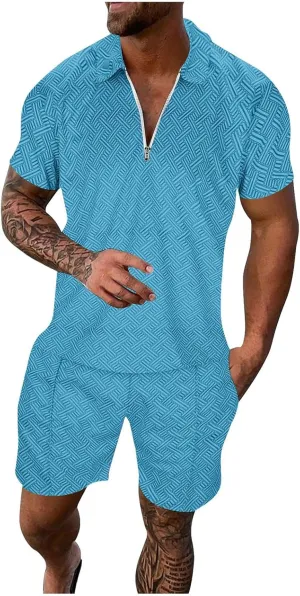 Mens Short Sets Outfits 2 Piece Summer Tracksuit, Men's Short Sleeve Polo Shirt And Short Sets Summer Outfits For Men