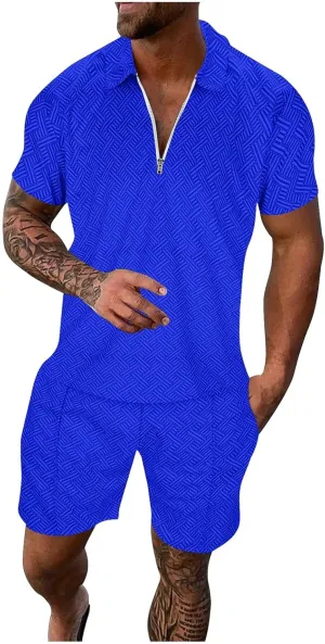 Mens Short Sets Outfits 2 Piece Summer Tracksuit, Men's Short Sleeve Polo Shirt And Short Sets Summer Outfits For Men