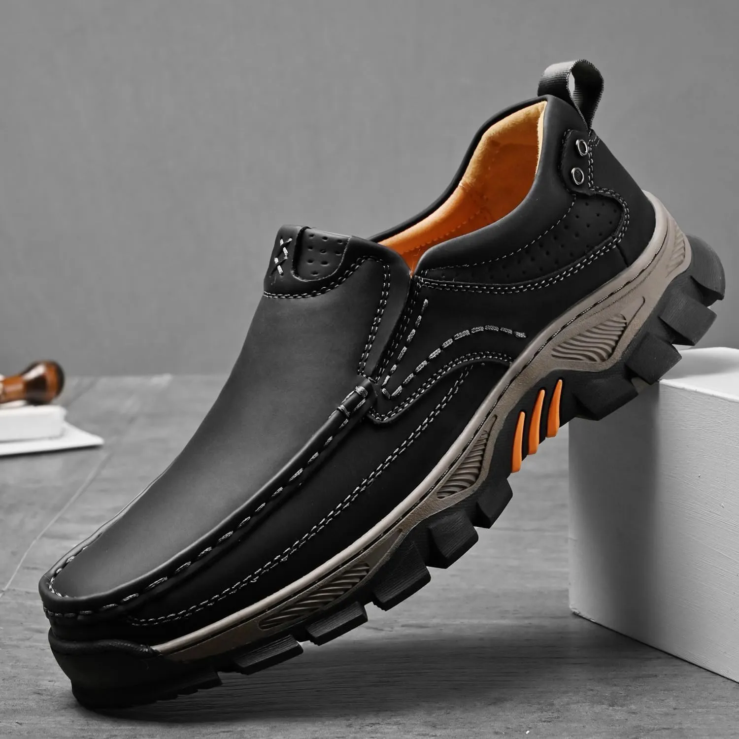 Men's Slip-On Loafers Comfortable Leather Casual Walking Shoes for Work Office Dress Outdoor