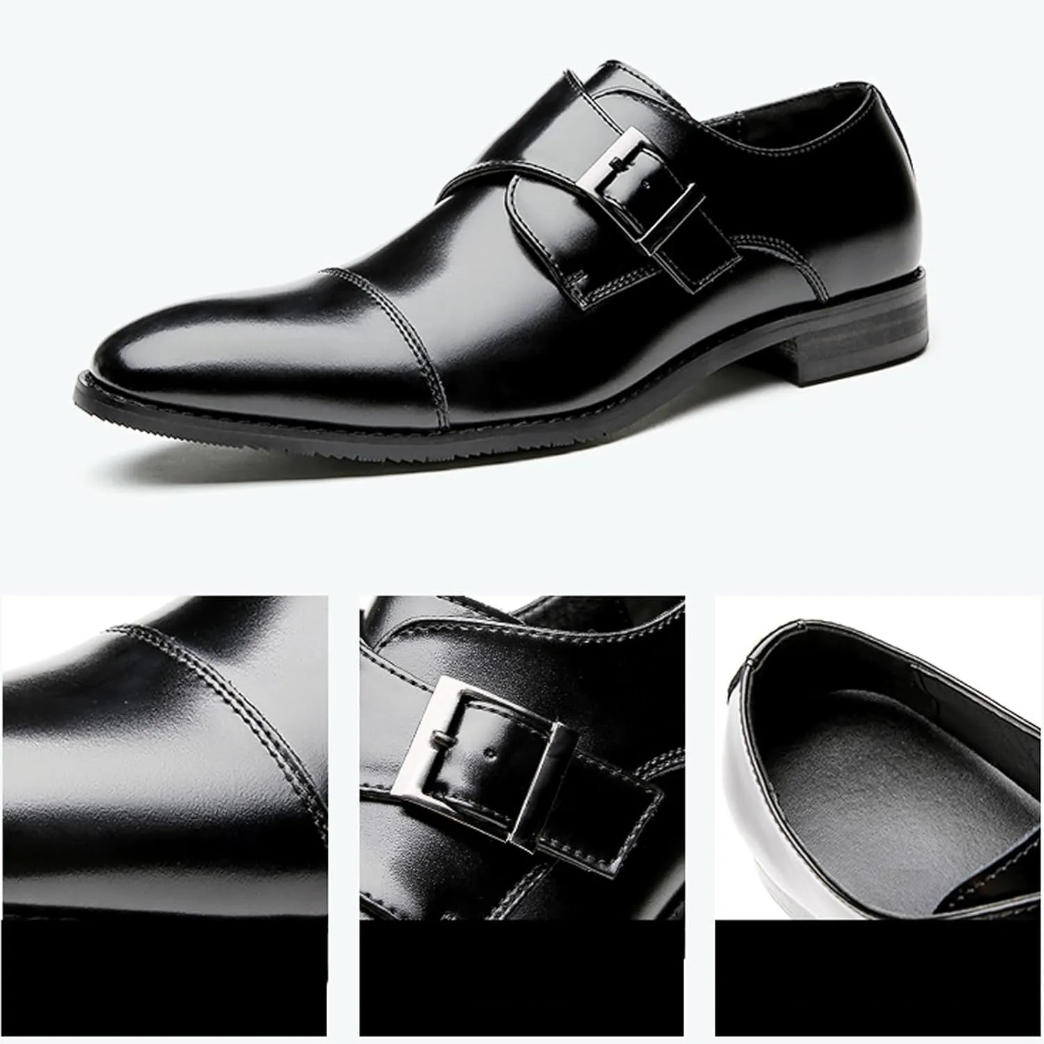 Men's Slip-On Monk Strap Dress Loafers,Fashion Pointy Leather Formal Oxford Shoes Casual Business Party Wedding Men Shoes