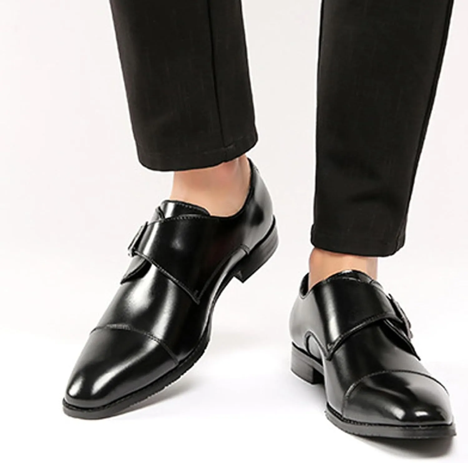 Men's Slip-On Monk Strap Dress Loafers,Fashion Pointy Leather Formal Oxford Shoes Casual Business Party Wedding Men Shoes