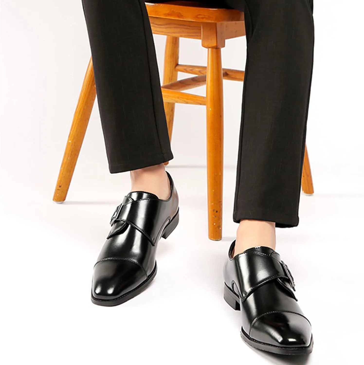 Men's Slip-On Monk Strap Dress Loafers,Fashion Pointy Leather Formal Oxford Shoes Casual Business Party Wedding Men Shoes