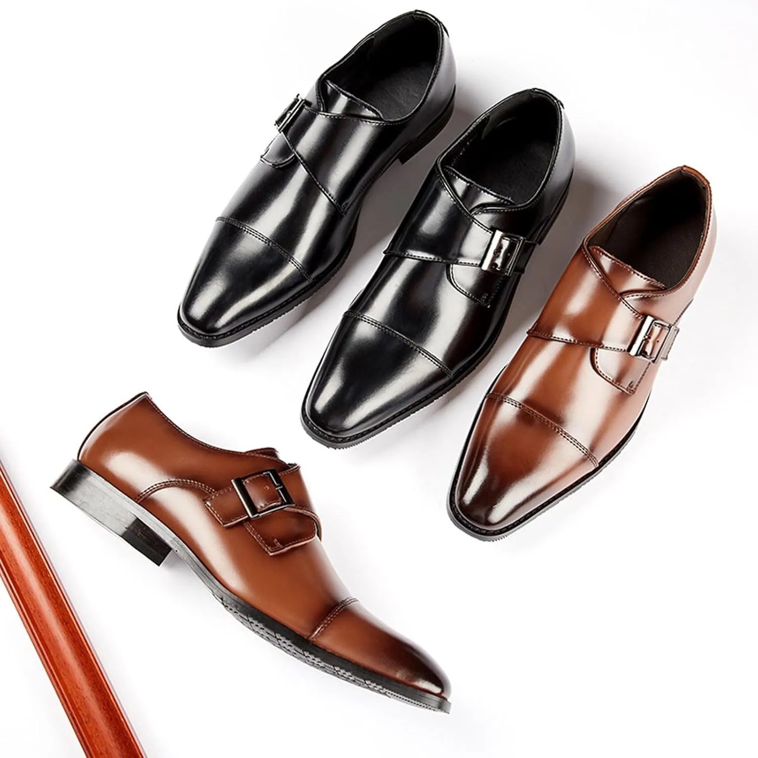 Men's Slip-On Monk Strap Dress Loafers,Fashion Pointy Leather Formal Oxford Shoes Casual Business Party Wedding Men Shoes