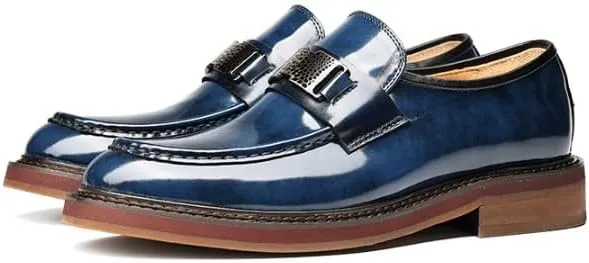 Men's Slip-On Patent Leather Loafers High-Gloss Surface with Hidden Elastic Panels for Black Tie Events