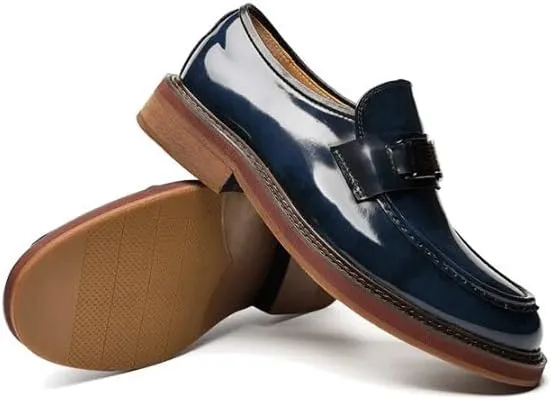 Men's Slip-On Patent Leather Loafers High-Gloss Surface with Hidden Elastic Panels for Black Tie Events