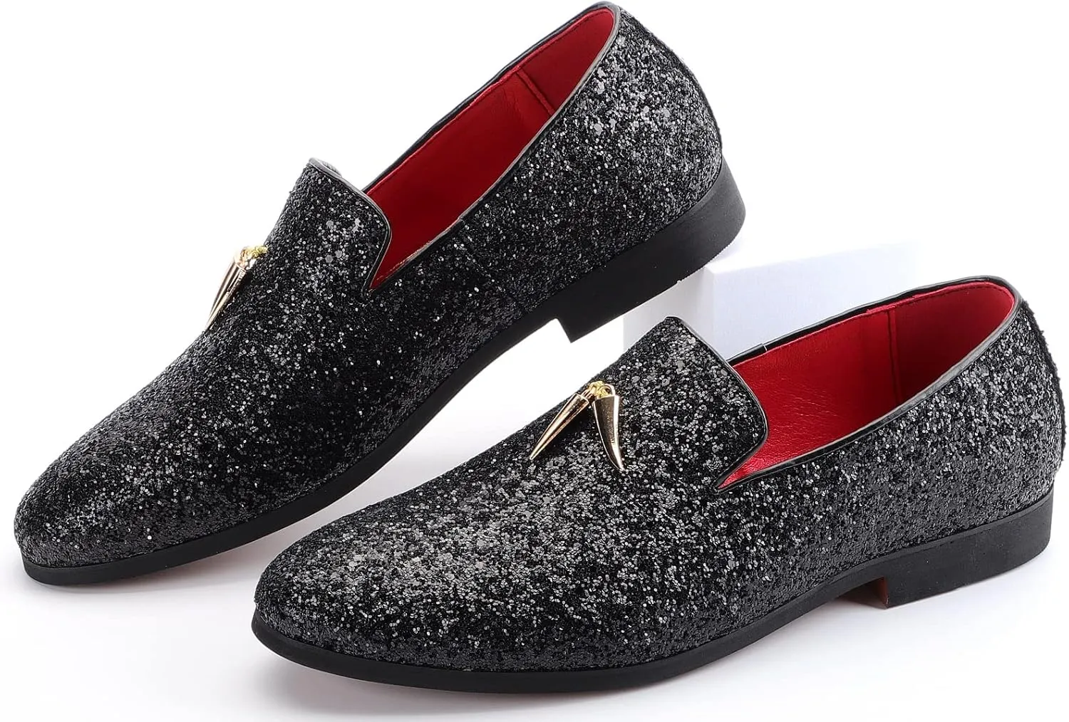 Mens Smoking Glitter Slipper, Luxury Penny Slip-On Classic Party Wedding Tuxedo Loafers Sparkle Dress Shoes