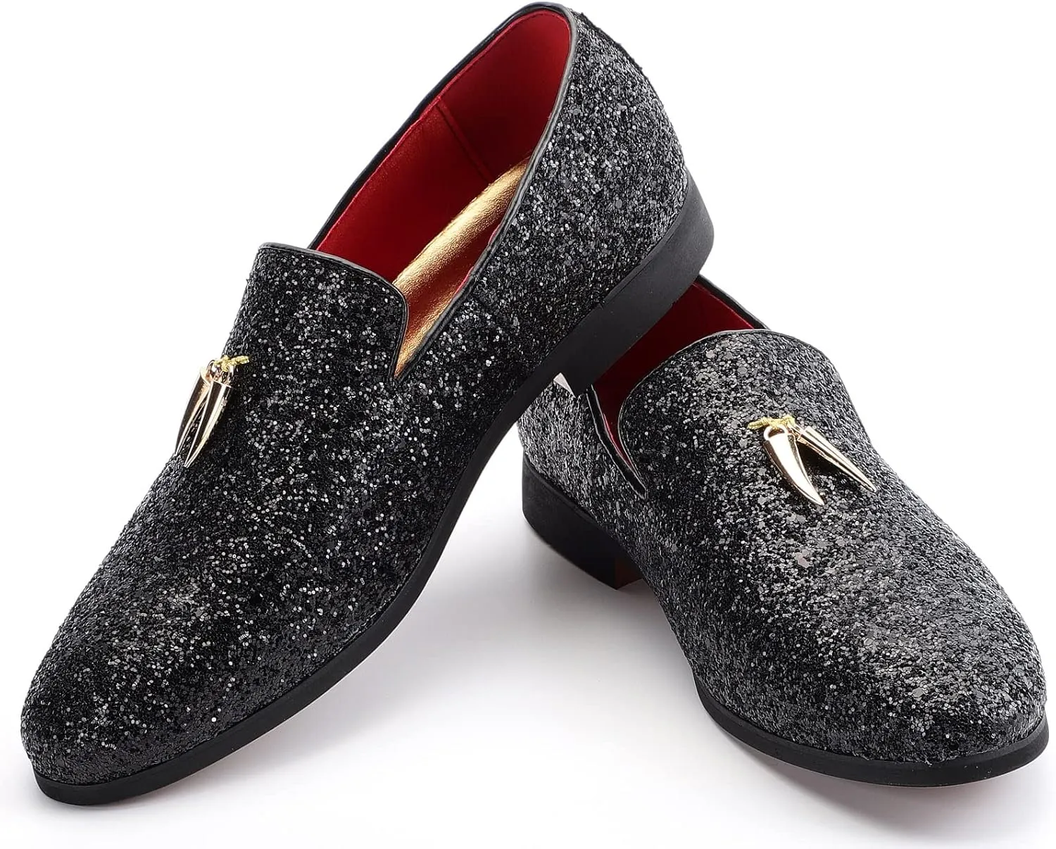 Mens Smoking Glitter Slipper, Luxury Penny Slip-On Classic Party Wedding Tuxedo Loafers Sparkle Dress Shoes
