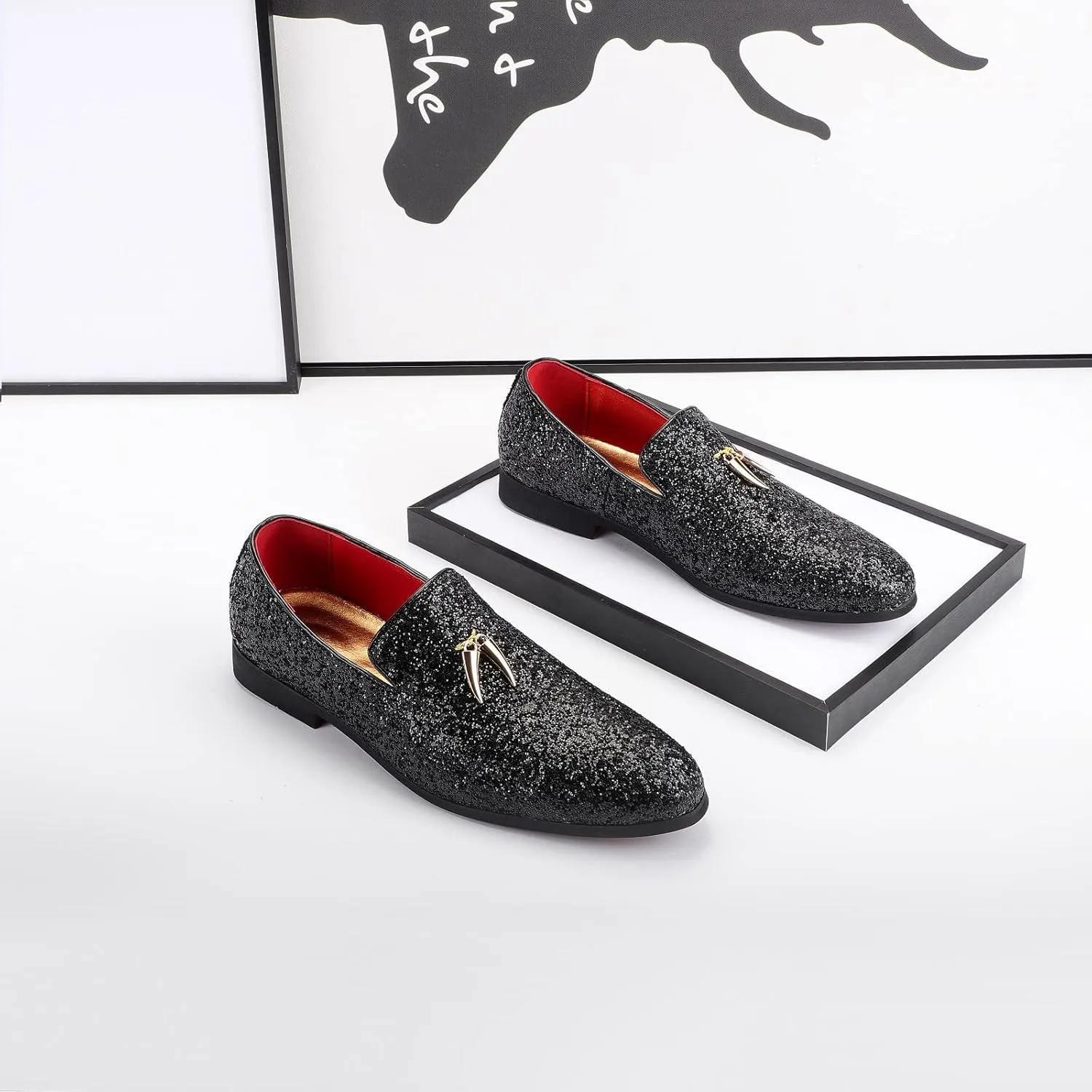 Mens Smoking Glitter Slipper, Luxury Penny Slip-On Classic Party Wedding Tuxedo Loafers Sparkle Dress Shoes