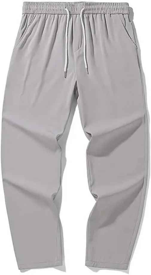 Men's Solid Color Casual Simple Elastic Drawstring Stitching Classic Wide-Leg Trousers