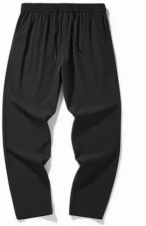 Men's Solid Color Casual Simple Elastic Drawstring Stitching Classic Wide-Leg Trousers