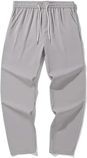 Men's Solid Color Casual Simple Elastic Drawstring Stitching Classic Wide-Leg Trousers