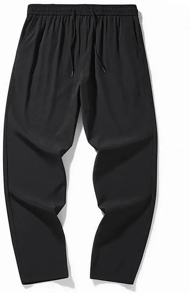 Men's Solid Color Casual Simple Elastic Drawstring Stitching Classic Wide-Leg Trousers