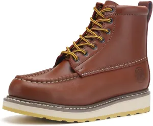 Men's Stylish Classic 6" Soft Moc Toe Leather Work Boot With Non-Slip Wedge Outsole 84994