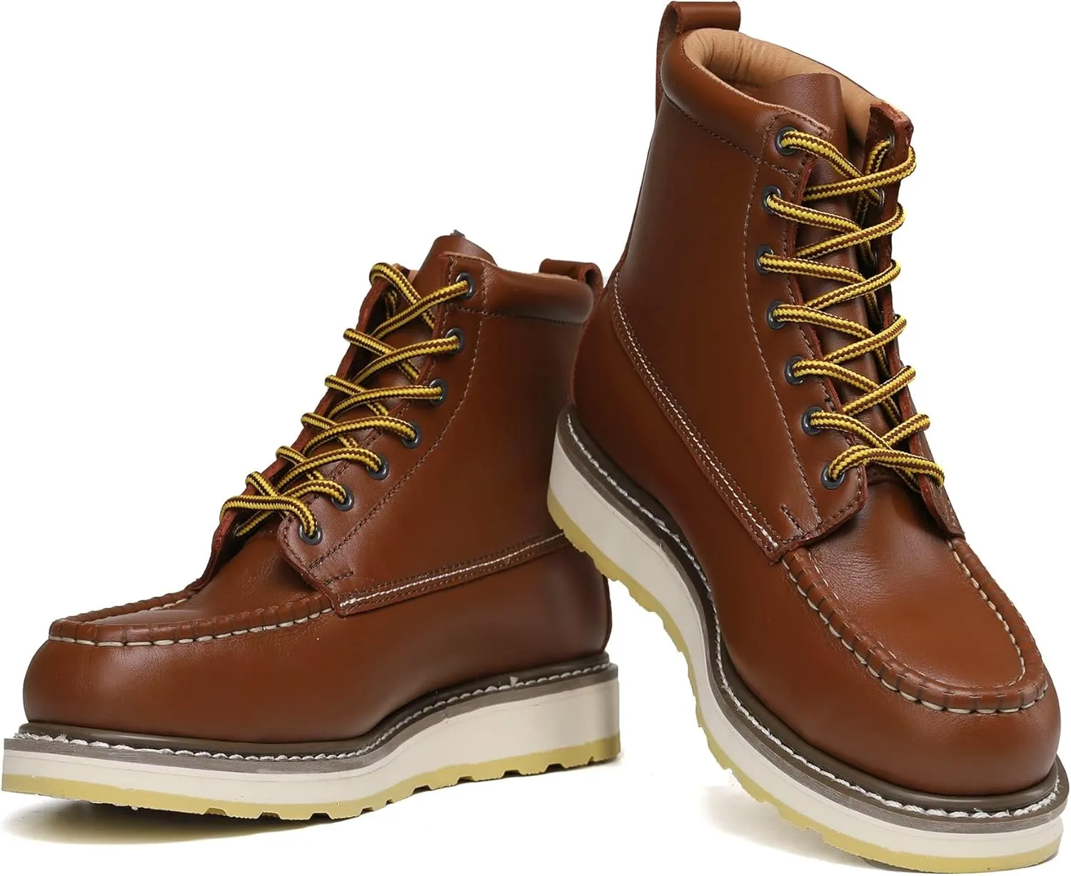 Men's Stylish Classic 6" Soft Moc Toe Leather Work Boot With Non-Slip Wedge Outsole 84994