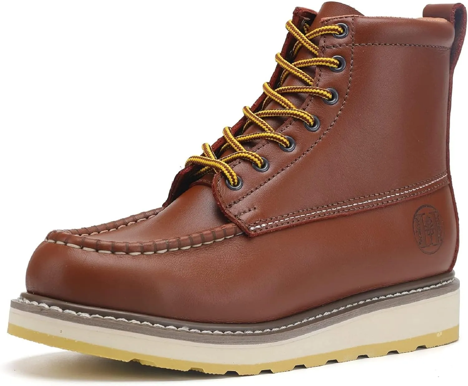 Men's Stylish Classic 6" Soft Moc Toe Leather Work Boot With Non-Slip Wedge Outsole 84994