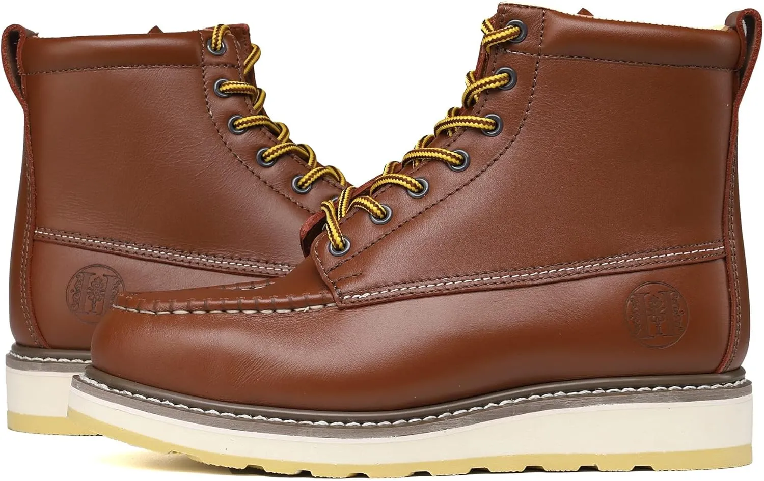 Men's Stylish Classic 6" Soft Moc Toe Leather Work Boot With Non-Slip Wedge Outsole 84994
