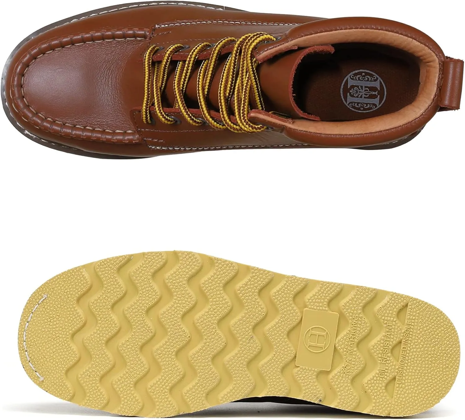 Men's Stylish Classic 6" Soft Moc Toe Leather Work Boot With Non-Slip Wedge Outsole 84994