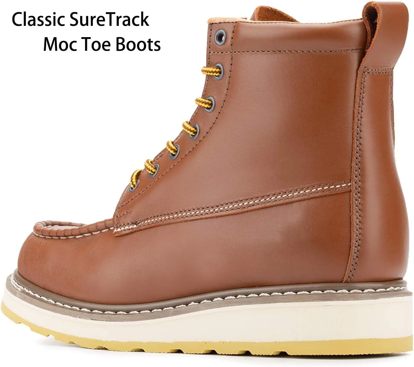 Men's Stylish Classic 6" Soft Moc Toe Leather Work Boot With Non-Slip Wedge Outsole 84994