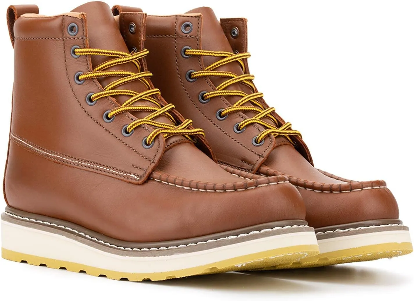 Men's Stylish Classic 6" Soft Moc Toe Leather Work Boot With Non-Slip Wedge Outsole 84994