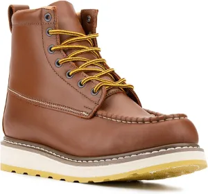 Men's Stylish Classic 6" Soft Moc Toe Leather Work Boot With Non-Slip Wedge Outsole 84994