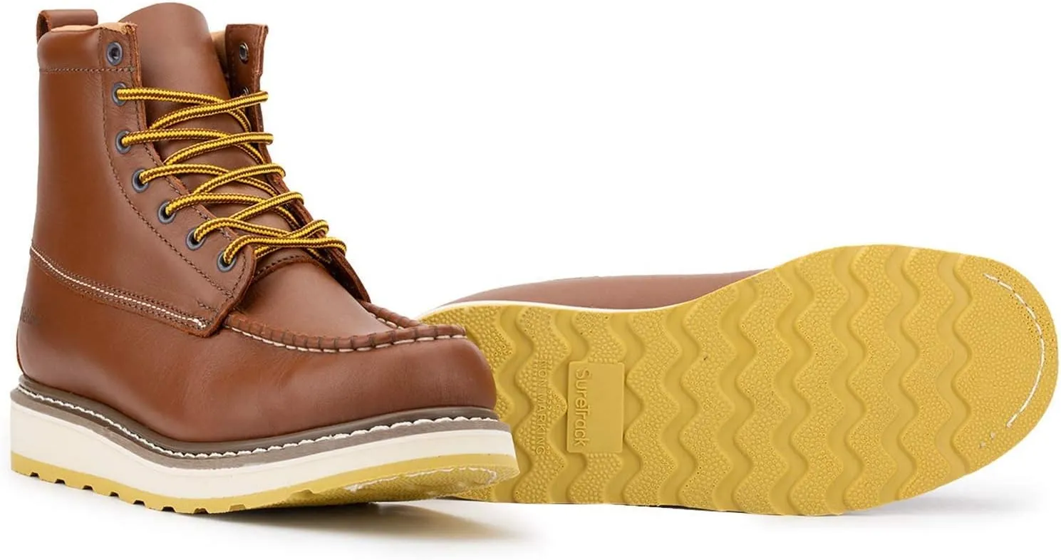 Men's Stylish Classic 6" Soft Moc Toe Leather Work Boot With Non-Slip Wedge Outsole 84994