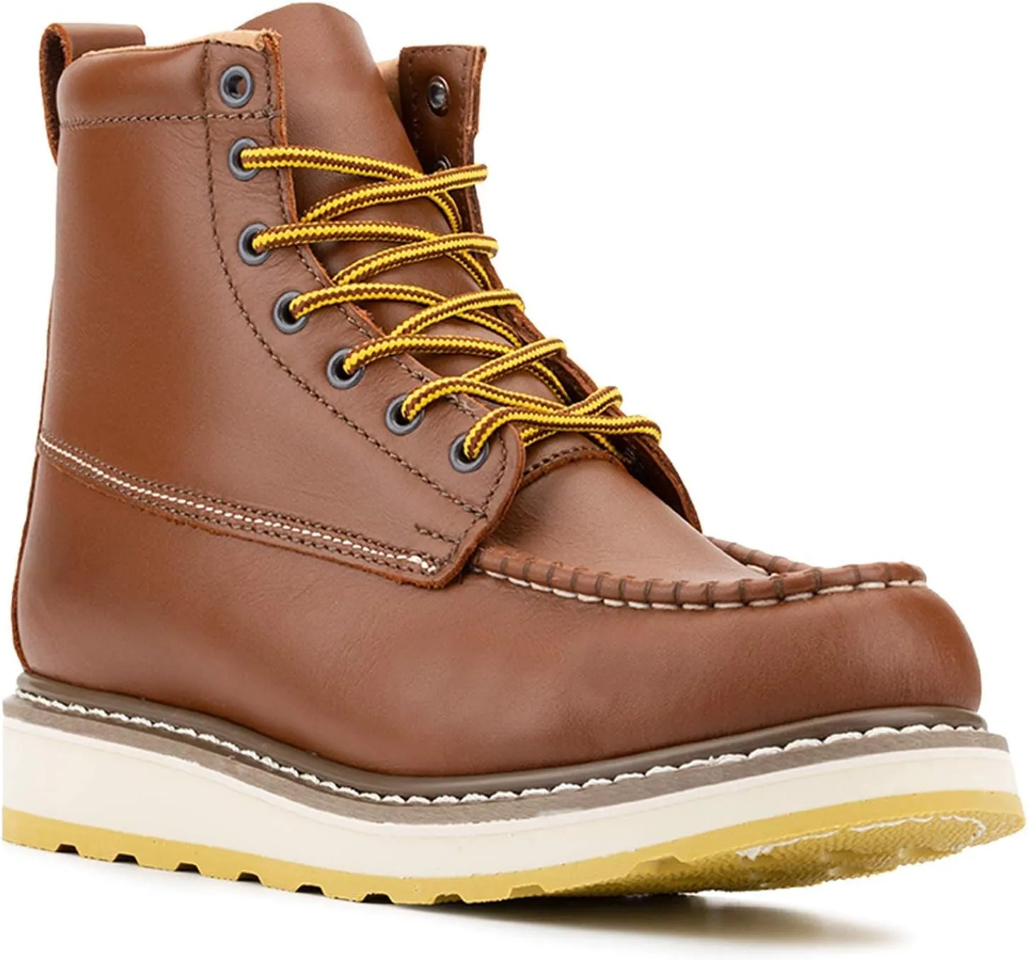 Men's Stylish Classic 6" Soft Moc Toe Leather Work Boot With Non-Slip Wedge Outsole 84994