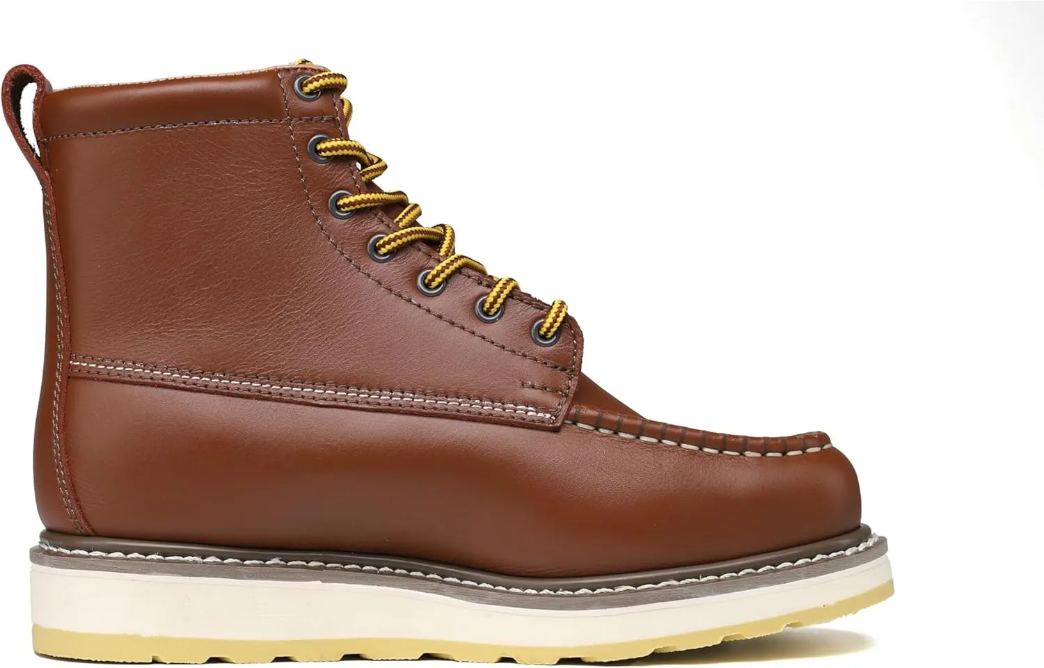 Men's Stylish Classic 6" Soft Moc Toe Leather Work Boot With Non-Slip Wedge Outsole 84994