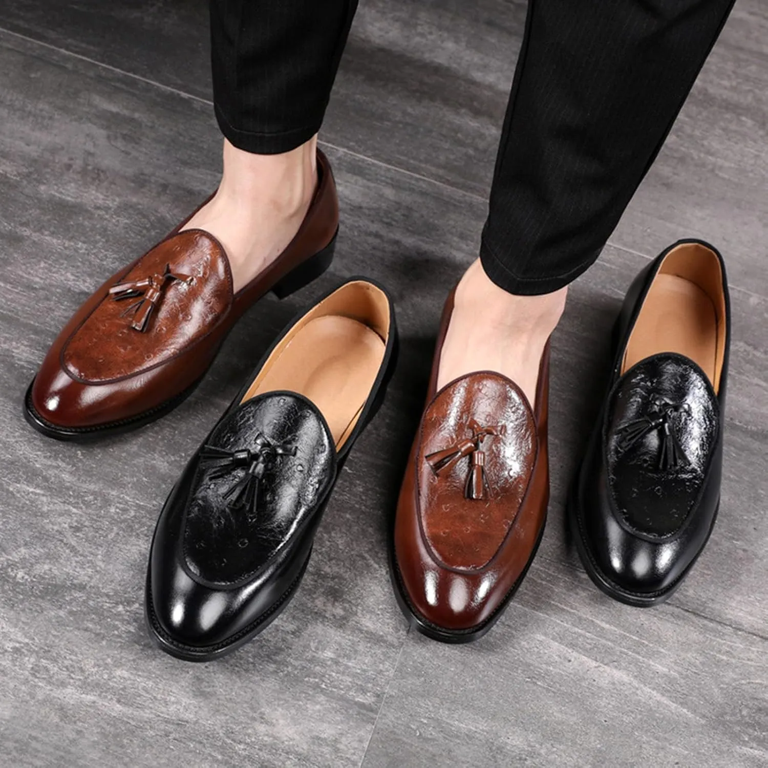 Men's Tassel Loafer, Classic Casual Dress Shoe, Black PU Leather Tassel Slip-on Penny Loafer for Mens
