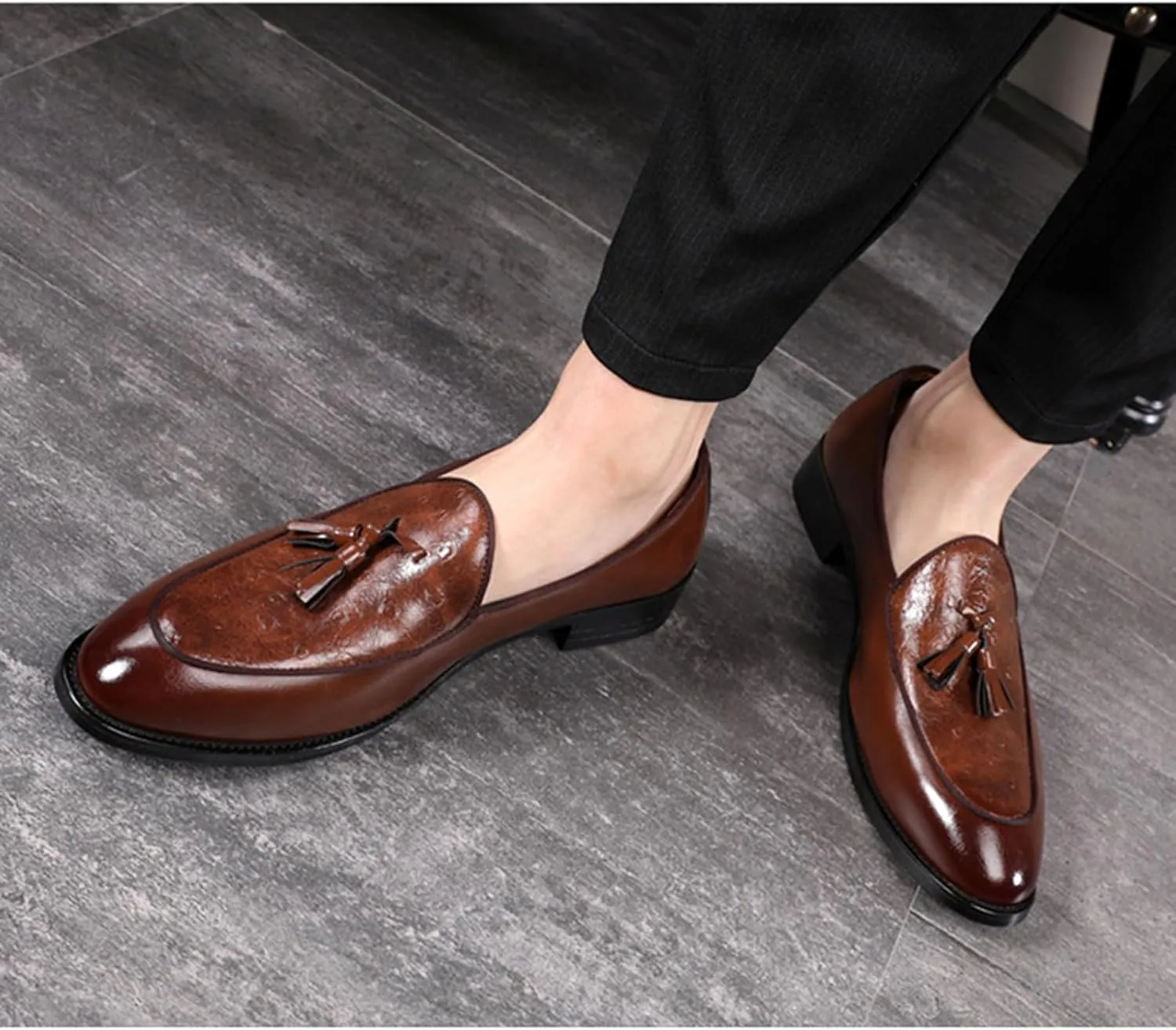 Men's Tassel Loafer, Classic Casual Dress Shoe, Black PU Leather Tassel Slip-on Penny Loafer for Mens