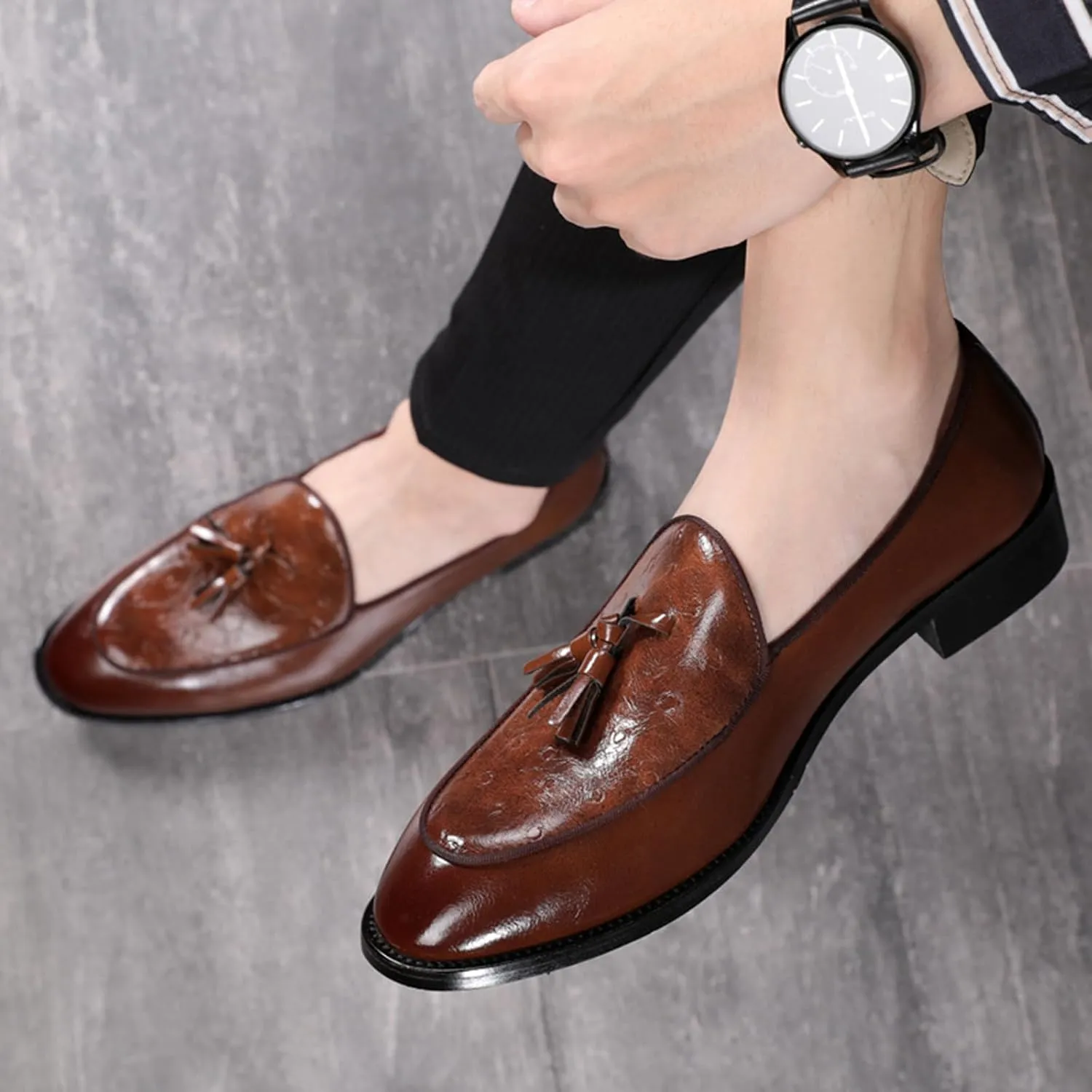 Men's Tassel Loafer, Classic Casual Dress Shoe, Black PU Leather Tassel Slip-on Penny Loafer for Mens