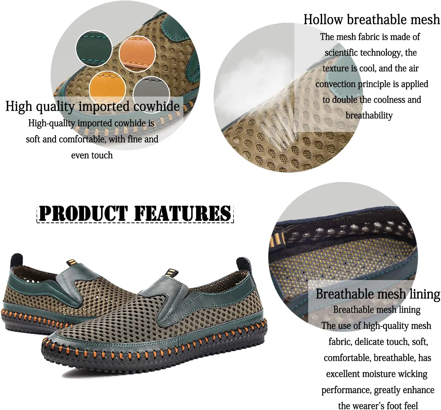 Men's Water Shoes Mesh Casual Walking Shoes Slip-On Loafers