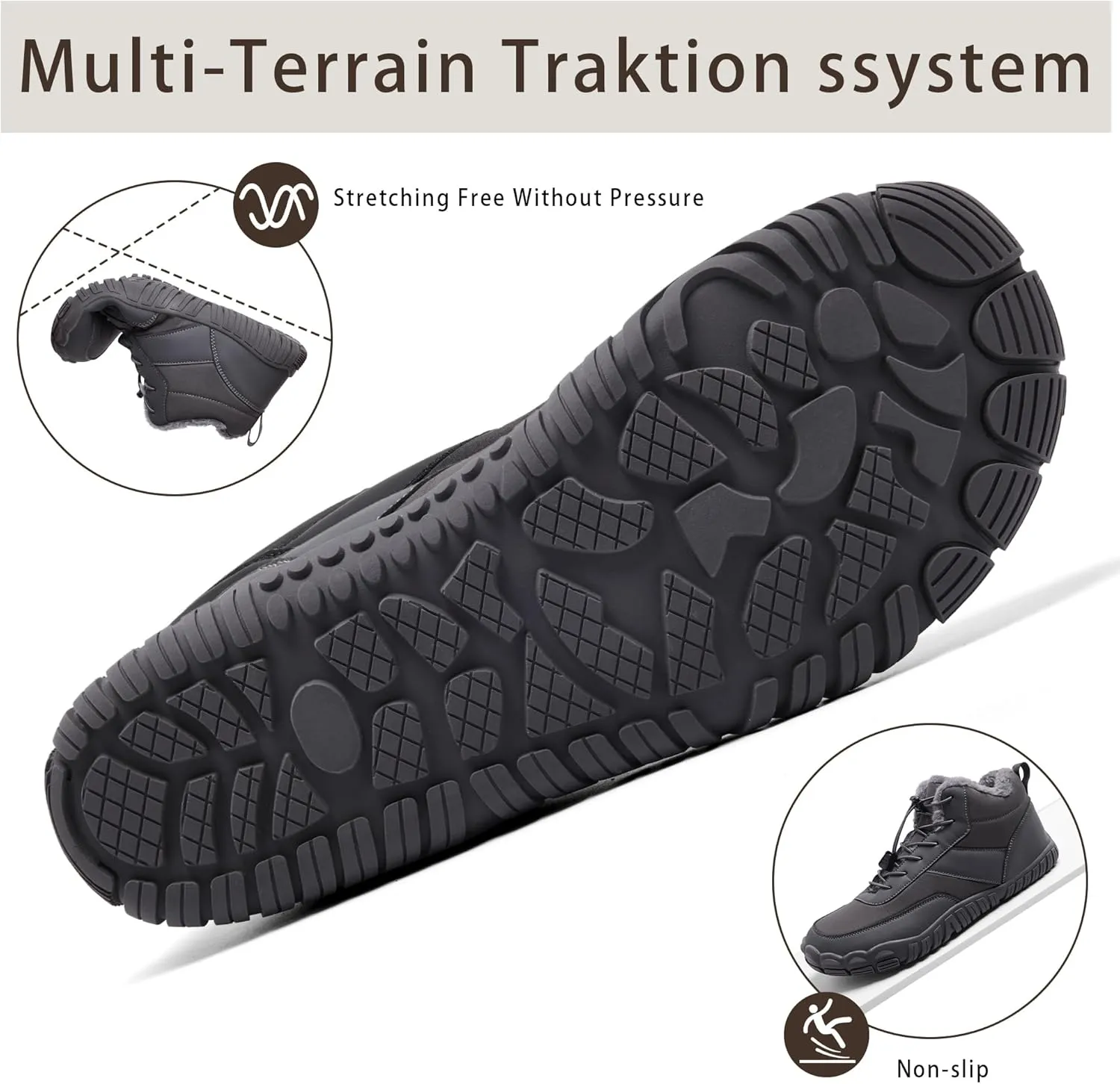 Mens Wide Toe Box Barefoot Winter Warm Shoes for Cold Weather Comfy Snow Boots