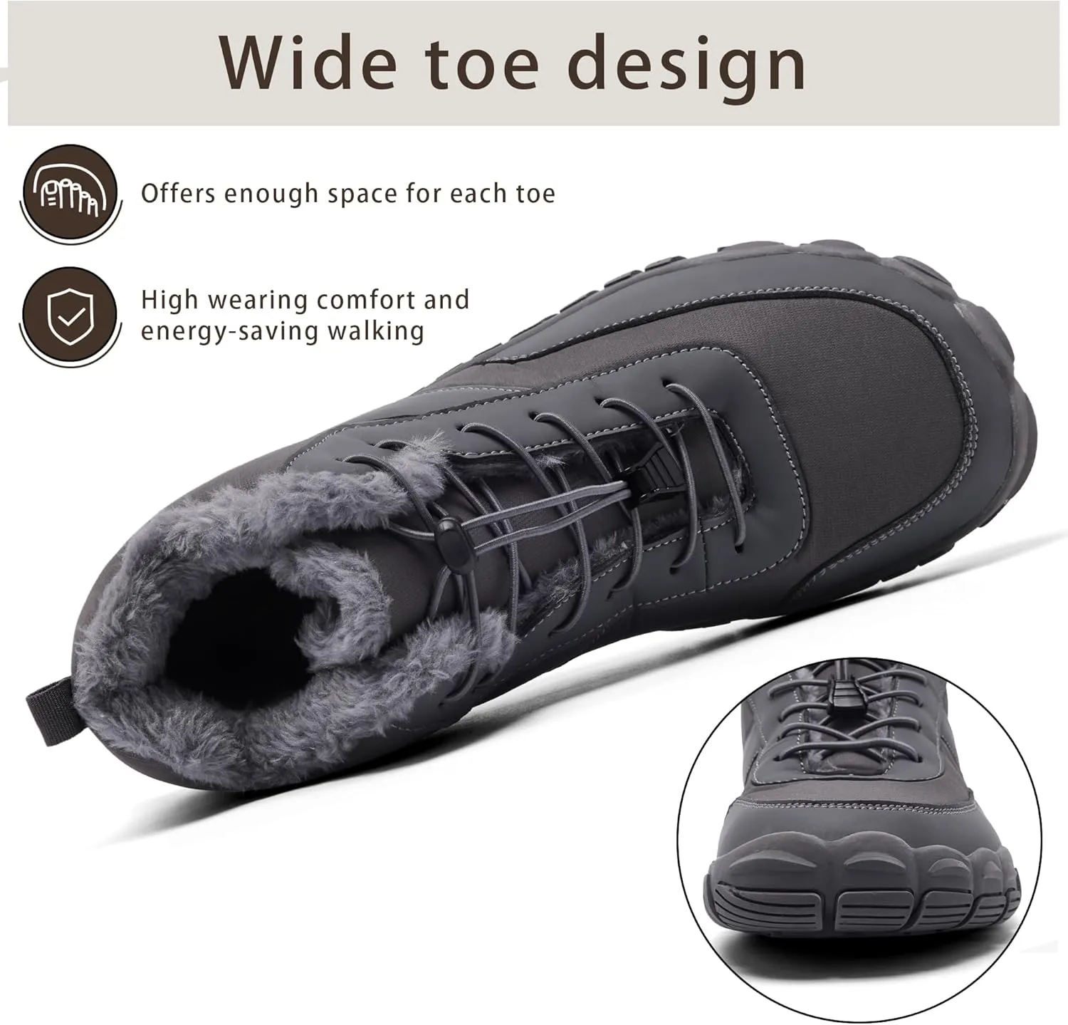 Mens Wide Toe Box Barefoot Winter Warm Shoes for Cold Weather Comfy Snow Boots