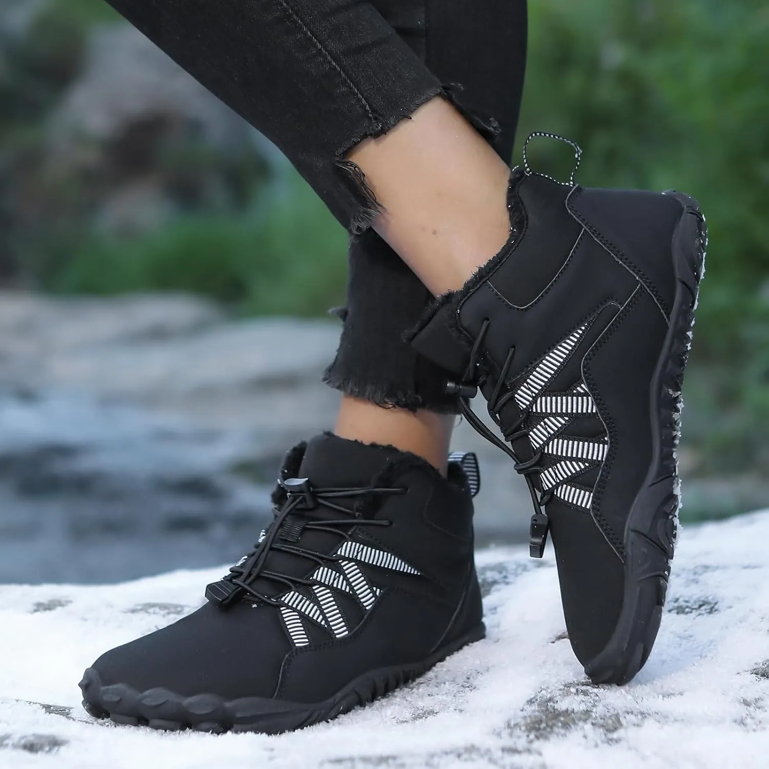 Men's Women's Winter Barefoot Hiking Boots, Slip On Warm Zero Drop Snow Boot, Wide Toe Box Ankle boots, Minimalist Waterproof Shoes, Five Finger Sneakers Hike Shoes for Hiking Walking Outdoor Unisex