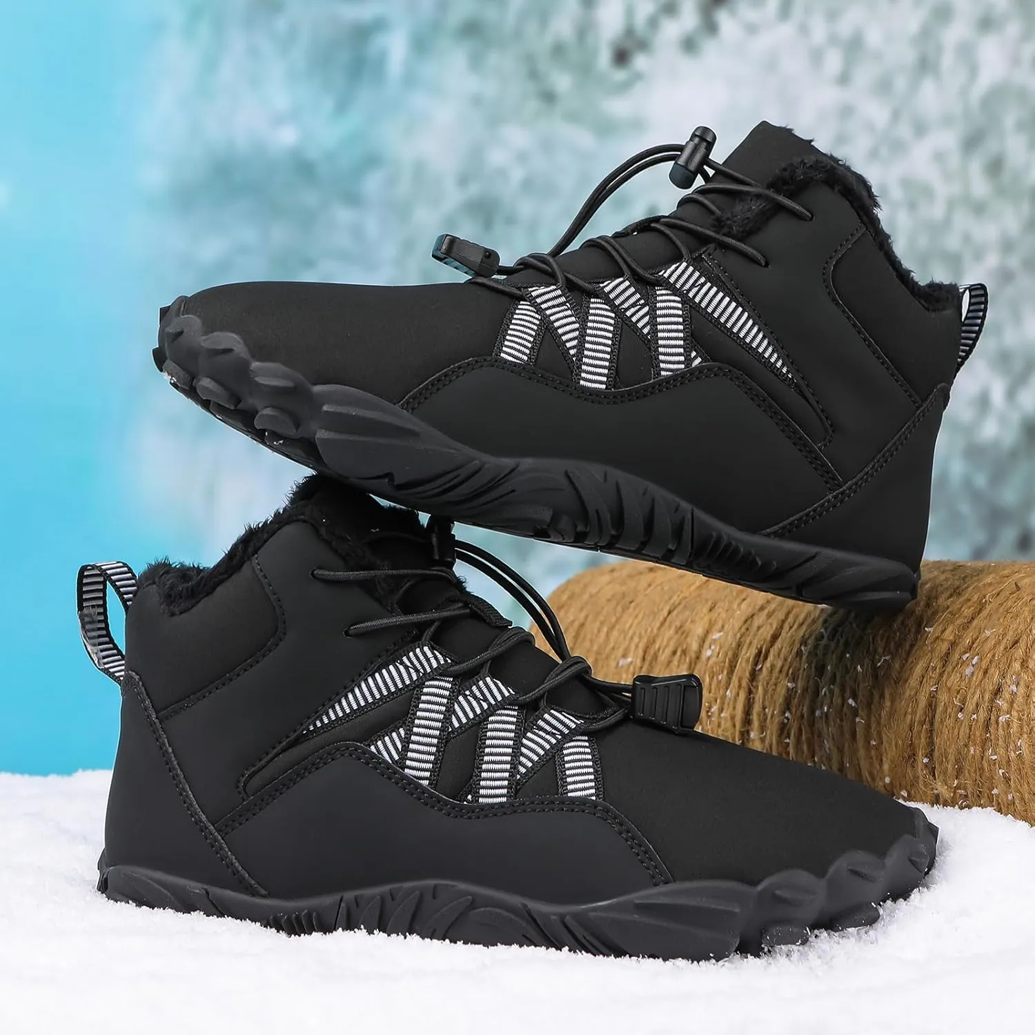Men's Women's Winter Barefoot Hiking Boots, Slip On Warm Zero Drop Snow Boot, Wide Toe Box Ankle boots, Minimalist Waterproof Shoes, Five Finger Sneakers Hike Shoes for Hiking Walking Outdoor Unisex